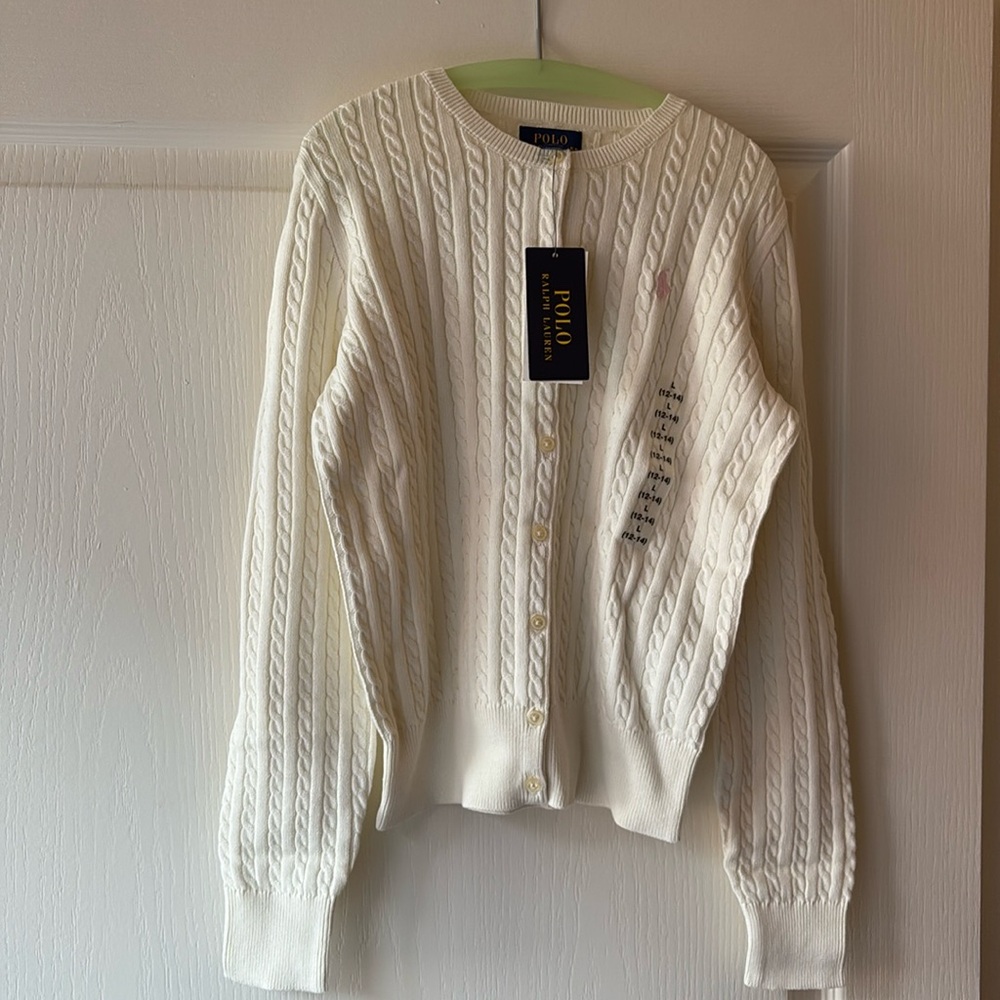 Polo Ralph Lauren Girls Cotton Cardigan Sweater. Warm White. Sz L (12-14).
